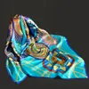 Schals Damen 100 % echte Seide, quadratischer Schal, Hangzhou-Halstuch, großes Halstuch für Damen, bedruckt, Bandana, quadratischer Seidenschal, 90 x 90 cm, 231005