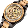 Creative Mechanical Wood Watch Steampunk Skeleton Automatic Men Natural Wooden Clock Hollow Movement Fashion Bracelets B1205273y