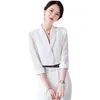 Women's Two Piece Pants Half Sleeve Small Suit Hair Coat Office Lady El Uniforms Beautician White Unifrom