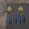 Boucles d'oreilles pendantes Vintage ethnique plume gland pour femmes longue frange chaîne goutte pendante femmes filles bijoux accessoires