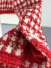 Giacche da donna Giacca da donna in tweed scozzese rosso Autunno 2023 Cappotto corto monopetto a maniche lunghe con o-collo da donna elegante