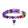 Filo XSM Bracciale elasticizzato per energia yoga con pietre preziose naturali da 8 mm, 7 chakra, ciondolo a forma di cuore, equilibrio di cristallo, preghiera di guarigione Reiki