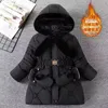 Daunenmantel Winterjacke für Mädchen, warm, winddicht, Oberbekleidung mit Kapuze, Reißverschluss, Pelzkragen, Prinzessinnenmantel, 5 6 7 8 9 10 12 Jahre Kinderkleidung 231005