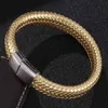 Bracelet tressé en acier inoxydable pour hommes, fermoir magnétique, Punk Rock, accessoires de bijoux masculins PD0515300J