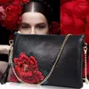 Evening Bags Women Fashion Genuine Leather Embossing Painted Rose Retro Clutch Bag Envelope Shoulder Crossbody With Wristband