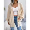 Cardigan Long en tricot pour femme, tricot, poches à filetage, point ouvert, décontracté, manches longues, automne hiver, 2023