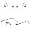 Sunglasses Fashion Anti Blue Light Eyeglasses Square Rimless Frame Glasses For Men Alloy Eyewear