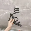 New Rene Caovilla High Heel Sandals 10.5CM Thick Heels Snake Wrapped Ankle Strap Fashion Designer Dress Water Diamond Decoration Women Leather Womens sandal With Box