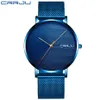 Orologio da uomo CRRJU moda minimalista blu Waches per uomo cinturino in maglia ultrasottile orologio da polso impermeabile casual regalo per Me240U