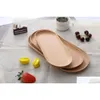 Organização de armazenamento de cozinha oval bandeja de madeira natural servindo bolo de café pratos de frutas lanche de madeira placa de queijo decorativo gota del otmlf