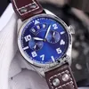 Ny Big Pilot Little Prince IW502703 Blue Dial 7 Day Power Reserve Automatic Mens Watch Steel Case Brown Leather Strap Watches HEL2804