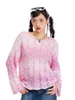 Damenpullover Wsevypo Farbverlaufsausschnitt-Strickpullover für Damen, süße E-Girl-ästhetische Strickwaren, Frühlings- und Herbst-Fee-Pullover-Oberteile