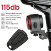 Luzes de bicicleta ANTUSI A8 Auto Brake Taillight Anti Roubo Alarme Bloqueio Remoto Smart Sense Bicicleta Luz Traseira Sem Fio Bell Lâmpada À Prova D 'Água 231005