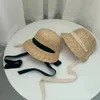 CAPS HATS Kids Straw Hat Girsl Boys Big Brim Sun Baby Summer With Black Ribbon Basketball Cap Children Beach 231008