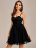 Partykleider Eleganter Abend Spaghettiträger Mesh über dem Knie Mini 2023 Ever Pretty Of Chiffon Black Homecoming Prom Dress