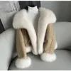 Womens Fur Faux s Autumnwinter Slim Large Collar Coat Goose Down Inner High Quality Warm Fluffy Big Short Suede 230928