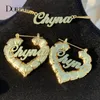 Hoop Huggie DOREMI Name Earrings and Necklace set Heart Bamboo Earrings 3MM Cuban Chain Custom Bamboo HoopLetter Personalised Name Earrings 231005