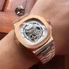 Ny Nautilus 5712 Rose Gold White Skeleton Dial Tourbillon Miyota Automatic Mens Watch rostfritt stålklockor 10 färger Timezonew235T