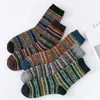 5 paires Lot de chaussettes en laine pour hommes d'affaires de haute qualité épaissir les chaussettes pour hommes chaud rétro Style National petit carré pour bottes de neige 253I