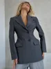 Abiti da donna Eleganti Blazer slim Monopetto Cappotti solidi Autunno Office Lady High Street Capispalla Giacca Grigio Nero 2023 Blazer