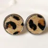 Stud Earrings Leopard Cowhide Leather Button Studs For Women