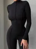 Women's Jumpsuits Rompers TEMUSCOLA Turtleneck Skinny Black Jumpsuit Women Sexy Long Sleeve High Waist Full Length Sporty Jumpsuits Casual Female OverallsL231005