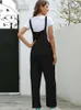 Women's Jumpsuits Rompers 2023 Summer Black Jumpsuit Women Loose Dungarees Overalls Wide Leg Women Long Jumpsuit Ladies Overalls For WomenL231005