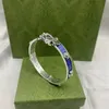 Design italiano Argento tailandese 925 rilievo testa di tigre Bracciale in smalto blu lettere di alta qualità moda uomo e donna bra298O