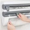Storage Holders Racks Kitchen Aluminium Foil Cling Film Storage Rack Wall Mount Roll Dispenser Fresh Film With Cutter Barbecue Foil Paper Towel Holder 230927