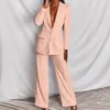 Womens Two Piece Pants Office Suit Fashion Blazer Pantsuit Simple Solid Color VCollar Long SleeveTrousers 2 Set 231005