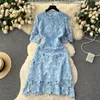 Basic Casual Dresses Runway Sweet Elegant Vintage Hollow Out Lace Women's Clothing Fashion Luxury Flower Embroidery Dress Robes Femme 2024