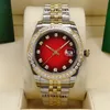 Relógios automáticos masculinos e femininos 41mm calendário clássico moldura de diamante vermelho fivela dobrável de aço inoxidável à prova d'água 260v