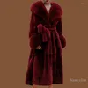 Pele feminina 2023 outono e inverno gola grande moda casaco de comprimento médio engrossado temperamento solto europeu americano