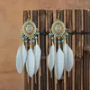 Orecchini pendenti con nappe di piume etniche vintage per donne, catena con frange lunghe, accessori per gioielli da ragazza femminile pendenti a goccia