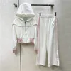 Metal Badge Hoodies Pants Casual Suit For Women Fashion Hooded Sweatshirts Wide Leg Trousers Tracksuits