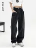 Dżinsy damskie Kuclut Wysoka talia Czarne kobiety koreańskie mody vintage szerokie nogi dżinsowe spodnie uliczne streetwear pełna długość spodni 231005