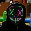 LED Glow Black V-shaped Mask Cold Light Halloween Mask Ghost Step Dance Glow Fun Election Year Festival Role Playing Clothing Supplies Party Mask 1005