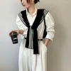 Scarves Solid Color Knitted Shawl Cape Blouse Shoulders Fake Collar Wool Wraps Korean Style Black White Stripe Scarf Women