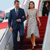 Casual Dresses Queen Letizia Ortiz Rocasolano Polka Dot Print Women Dress V-Neck Maxi1635