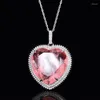 Pendant Necklaces SpringLady Vintage 32 32mm Heart Pink Quartz Amethyst Paraiba Tourmaline Necklace For Women Gemstone Fine Jewel Gift