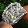 Sparkling Luxury Jewelry 925 Sterling Silver Pave White Sapphire Popular CZ Diamond Gemstones Promise Women Wedding Band Ring For 206J