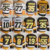 Män retro hockey 8 Mark Recchi Jerseys CCM Pensionera 7 Joe Mullen 10 Ron Francis 19 Bryan Trottier 35 Tom Barrasso 77 Paul Coffey Vintage Classic Black White Brodery