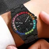 Relógios de pulso Mens Watch Top Marca para Homens Mulheres Luxo Gelado Preto Ouro Cristal Calendário Moda Relógios de Pulso Relogio Masculin266G