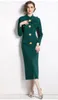 Podstawowe sukienki swobodne Autumn Runway SplitCon Sukienka dla kobiet Elegancka czarna zielona muszka Long Rleeve prosta impreza Vestidos Robe Femme 2024