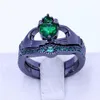 Новое кольцо claddagh, ювелирные изделия с камнем, обручальное кольцо, набор колец для женщин, зеленый 5A, циркон, Cz, черное золото, заполненное женское вечернее кольцо316F