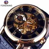 Forsining Men Watches Top Brand Luxury Mechanical Skeleton Watch Black Golden 3d Literal Design Roman Number Black Dial Clock J190277H