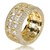 Dubbelrader ringar hiphop lysande 18k Real Gold Plated Cubic Zircon Diamond Finger Ring Jewelry277L