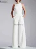 Women's Jumpsuits Rompers ZANZEA 2023 Summer Wide Leg Pant Playsuit Women Sleeveless Long Jumpsuit Casual Waisted Tank Office Lady Elegant Pocket OverallsL231005