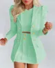 Robe deux pièces printemps à manches longues, veste de couleur unie avec Mini jupe, costume Tailleur Femme Blazer et ensemble 231005