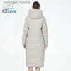 Kobiet Down Parkas IceBear 2023 Maxi Long Fe Zimowy płaszcz Slim Warm Elegancka Elegancka Bawełniana Kurtka z kapturem Parka GWD3953I L231005